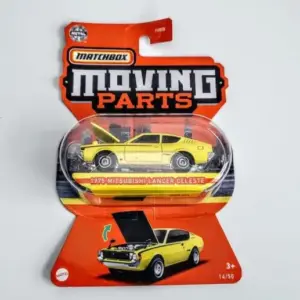Matchbox 2022 Moving Parts 14 of 50 1975 Mitsubishi Lancer Celeste yellow