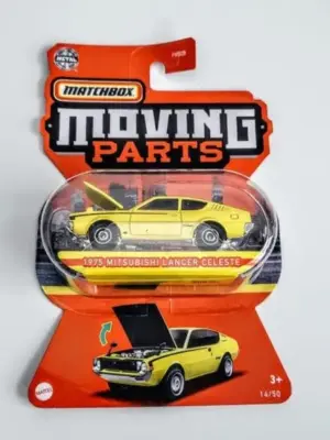 Matchbox 2022 Moving Parts 14 of 50 1975 Mitsubishi Lancer Celeste yellow