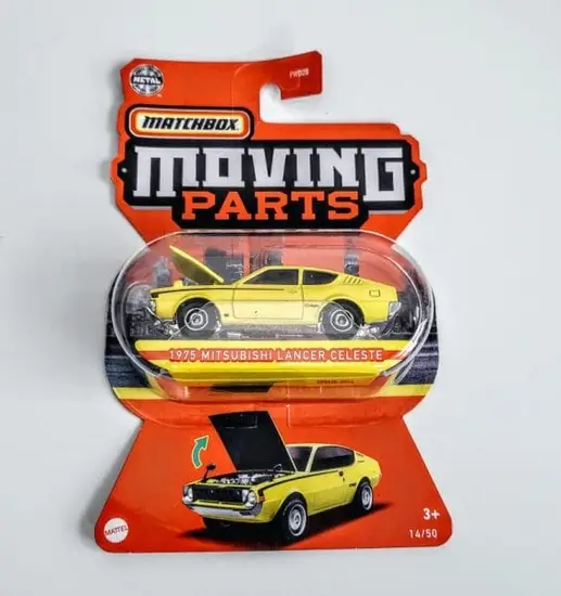 Matchbox 2022 Moving Parts 14 of 50 1975 Mitsubishi Lancer Celeste yellow