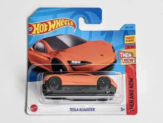 Hot Wheels 2023 Then and Now 9 of 10 Tesla Roadster orange HKJ47 short card