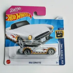 Hot Wheels 2024 HW Screen Time 3 of 10 Barbie The Movie 1956 Corvette gray short card HTB37