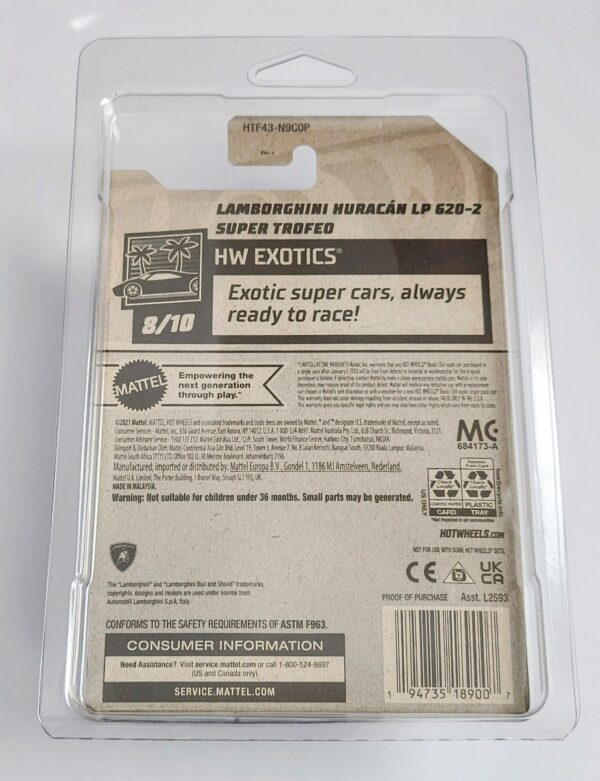 Hot wheels HW Exotics 5 0f 10 Lamborghini Huracan LP 620-2 super trofeo HTF43 (Case P Super Treasure Hunt)