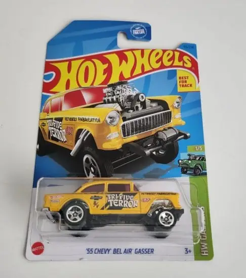 Hot Wheels 2023 HW Gassers 1 of 5 - 1955 Chevy Bel-Air Gasser yellow HKH61 (Tri-Five Terror)