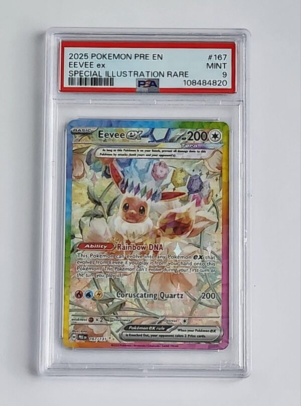 Pokemon Prismatic evolutions - 167 of 131 Eevee EX Special Illustration Rare graded PSA 9