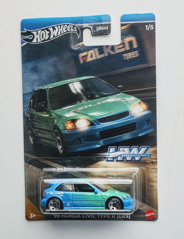Hot wheels Silver Line Series - 2024 HW Speed Graphics GDG44-957J - 1 of 5 - 1999 Honda Civic ek9 blue (Falken Tires) HRT09