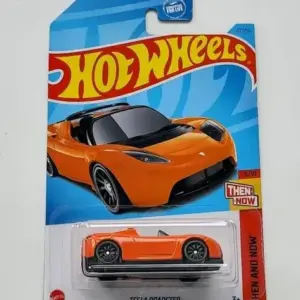 Hot Wheels 2023 Then and Now 6 of 10 Tesla Roadster orange HKJ44