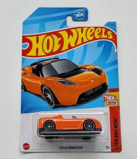 Hot Wheels 2023 Then and Now 6 of 10 Tesla Roadster orange HKJ44