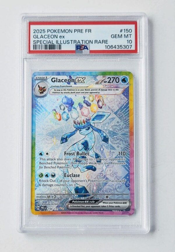 Pokemon Prismatic evolutions  150 of 131 Glaceon EX Full art Special Illustration Rare graded PSA 10