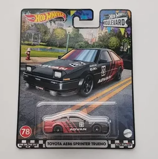 Hot wheels 2023 Car Culture Boulevard Mix R 78 of 80 Toyota AE86 Sprinter Trueno (Advan race team) black HKF28