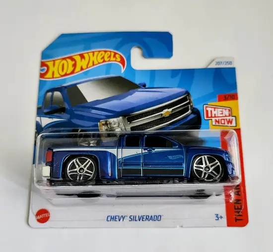 Hot Wheels 2024 Then and now 3 of 10 Chevy Silverado blue short card HTC67