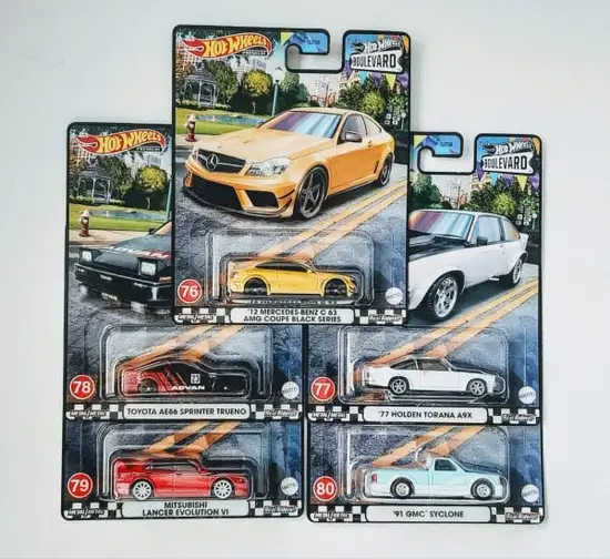 Hot wheels 2023 Car Culture Boulevard Mix R Complete set - 76-80 Syclone, Holden Torana, Advan Toyota Trueno GJT68-956R