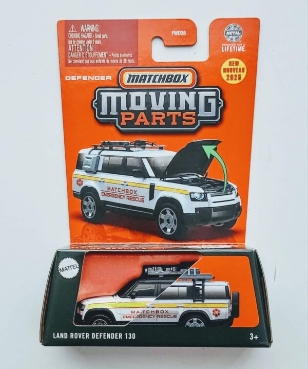 Matchbox 2025 Moving Parts -  Land Rover Defender 130 white JBW63 (emergency services)