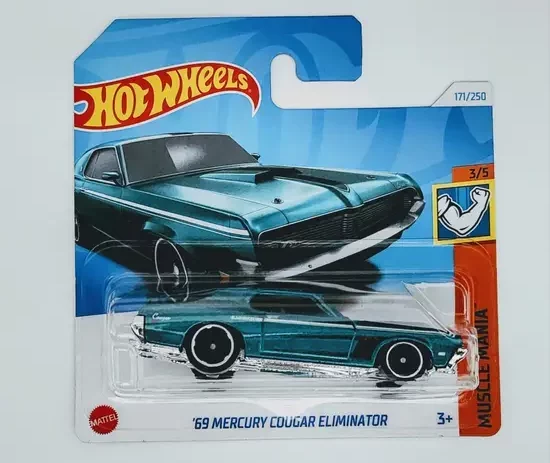 Hot wheels 2024 Muscle Mania 3 of 5 1969 Mercury Cougar Eliminator blue short card HTC59