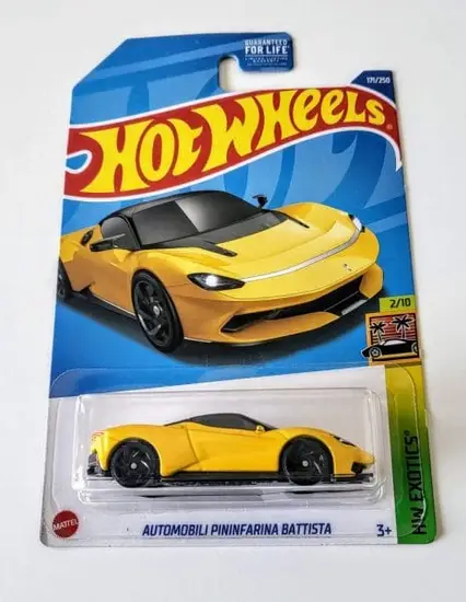 Hot Wheels 2022 HW Exotics 1 of 10 Automobili Pininfarina Battista Yellow HCV89