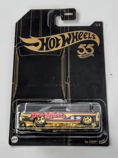 Hot wheels 2023 55th anniversary pearl and chrome 5 of 6 1966 Chevy Nova HLK00