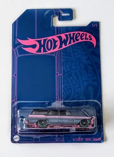 Hot Wheels 2022 54th Anniversary Mix 1 Series 5 of 5 1964 Chevy Nova Wagon (blue satin and pink) HDH60