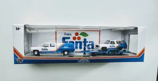 M2 machines Auto Hauler Coco cola series 56000-S02 1973 GMC Sierra 3500 & 1973 GMC Jimmy Sierra white Fanta Livery 23-05