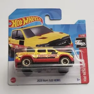 Hot Wheels 2023 HW Rescue 7 of 10 2020 Ram 1500 Rebel yellow Treasure Hunt short card HKL04