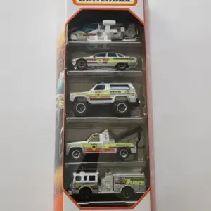 Matchbox 2023 5 packs MBX City Drivers II 70th anniversary (vysente county) HKY24 Chevy Blazer, Pierce XT Arrow, Chevy Caprice