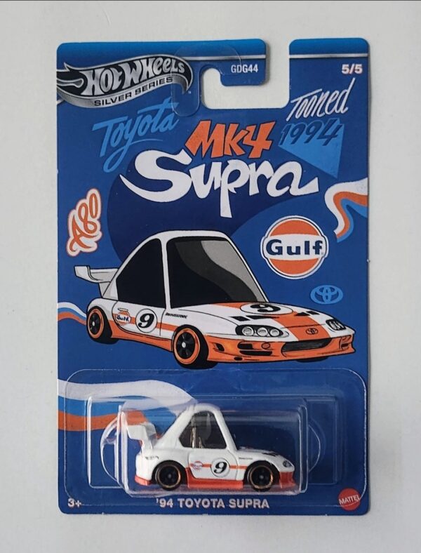 Hot wheels Silver series 2025 Toooned Gulf - 1994 Toyota supra white JCB65 full metal