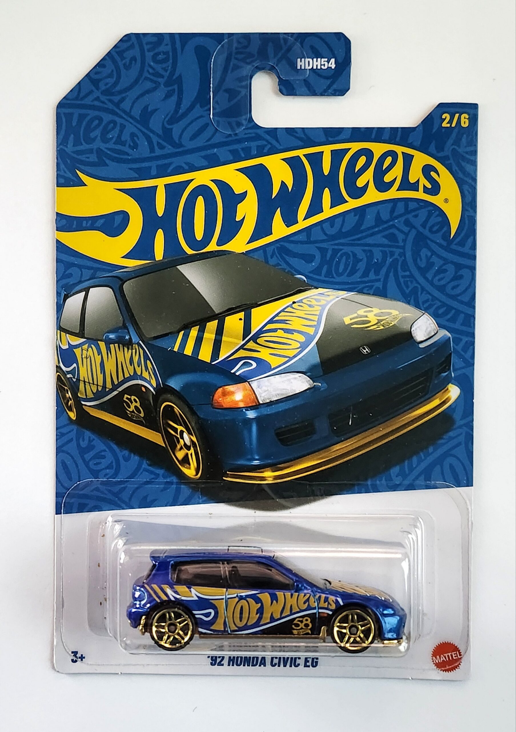 Hot Wheels 2026 58th Anniversary Honda Civic EG Blue Gold JKX82