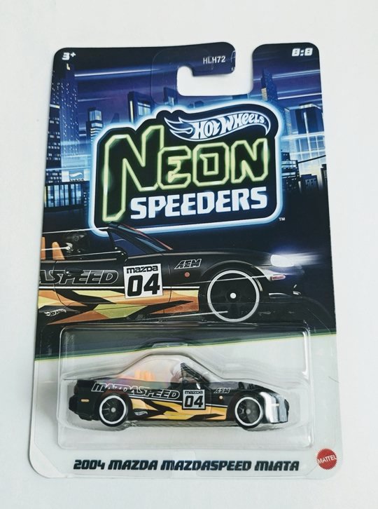Hot Wheels 2026 Silver series Walmart exclusive Neon Speeders 8 of 8 - 2004 Mazda Mazdaspeed Miata black JKY08
