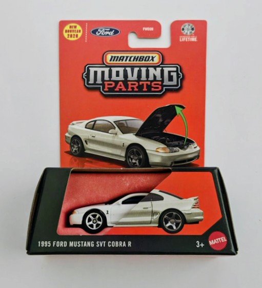 Matchbox 2026 Moving parts 36 of 50 - 1995 Ford Mustang SVT Cobra R with opening hood in white JHV30